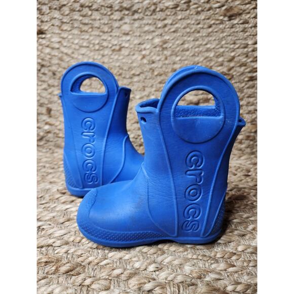 Crocs 12803 Kids Blue Rubber Pull On With Handles Outdoor Rain Boots Size c 6 - Picture 6 of 11